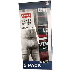 Levis Boxer Brief Size L Underwear 100% Cotton 6 Pack 6" Inseam Contour Pouch